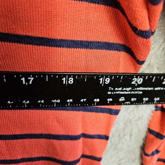Talbots Women's Sz Med Pink Coral Blue Stripe Vneck Sweater 3/4 sleeve - Picture 4 of 10